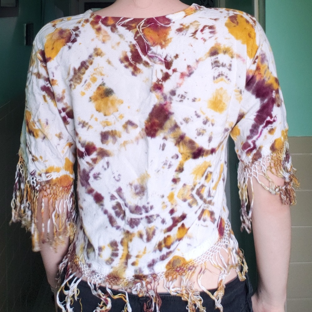 Tie Dye Tassle Tee Yellow White Cute Hippie Shirt